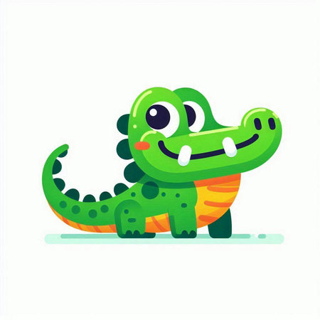 Cute green crocodile cartoon character isolated on white background. Vector illustrationのイラスト素材