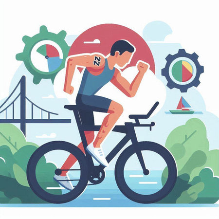 Cyclist in the park. Flat style. Vector illustration.のイラスト素材