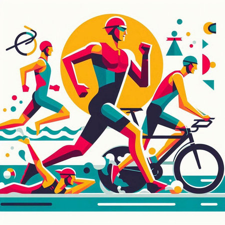 Cyclists in sportswear. Vector illustration in flat styleのイラスト素材