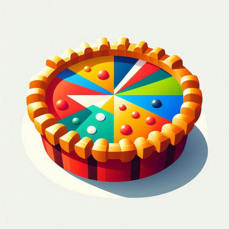 Illustration of a pie with a rainbow on a white background.のイラスト素材