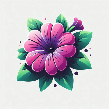 Violet flower and green leaves on white background. Vector illustration.のイラスト素材