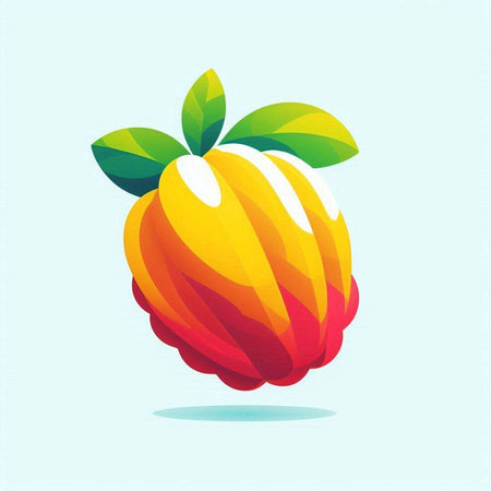 vector illustration of a fruit on a blue background with green leaves.のイラスト素材