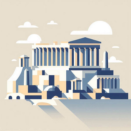 Athens Greece ancient city. Vector illustration in flat design style.のイラスト素材