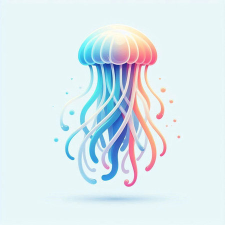 Colorful jellyfish on a light blue background. Vector illustration.のイラスト素材