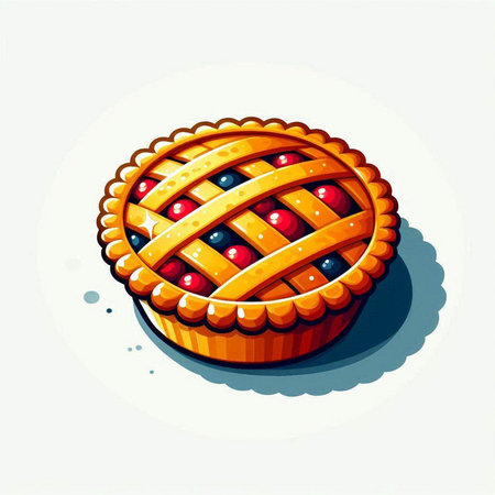 Illustration of a freshly baked pie with berries on a white backgroundのイラスト素材