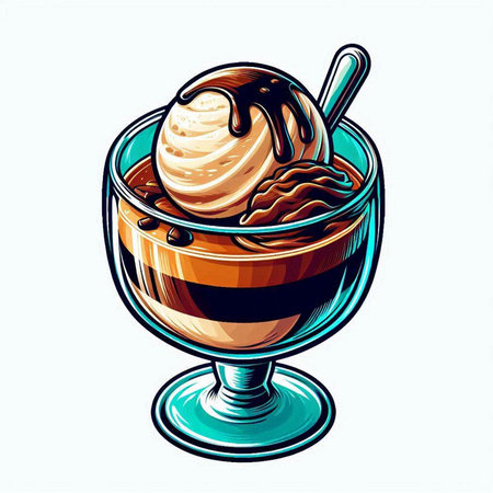 Ice cream in a glass cup with a spoon. Vector illustration.のイラスト素材