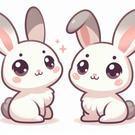 Rabbits. Cute cartoon characters. Hand drawn vector illustration.のイラスト素材