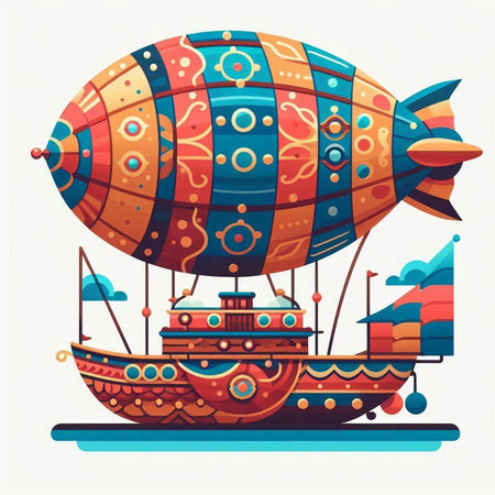 Vintage airship. Vector illustration in cartoon style on white backgroundのイラスト素材
