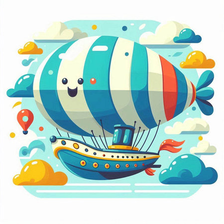Cute cartoon airship flying in the sky. Vector illustration.のイラスト素材