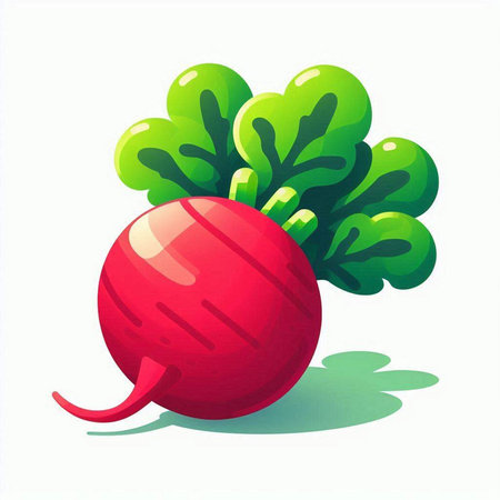 Radish with green leaves on a white background. Vector illustration.のイラスト素材