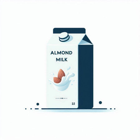 Milk carton with almond milk on white background. Vector illustration.のイラスト素材