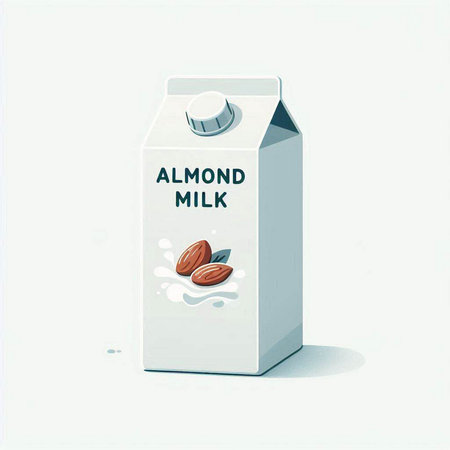 Almond milk carton pack isolated on a white background. Vector illustration.のイラスト素材