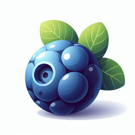 Blueberry with green leaves on a white background. Vector illustration.のイラスト素材