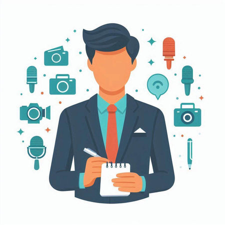 Man in a suit with a notebook in his hands. Vector illustrationのイラスト素材