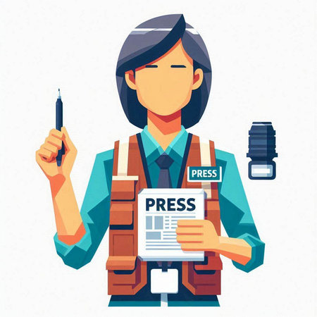 Vector flat cartoon style illustration of female security guard holding clipboard and pen.のイラスト素材
