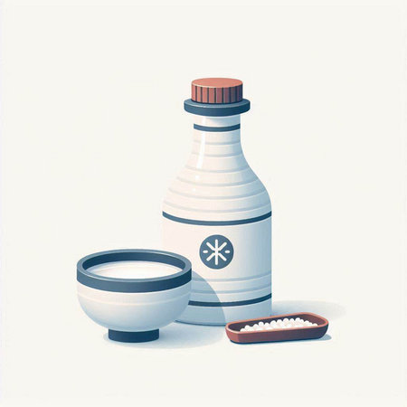 Milk in a bottle and a bowl. Vector illustration of dairy products.のイラスト素材