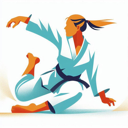 Martial arts. Young woman practicing martial arts, vector illustration.のイラスト素材