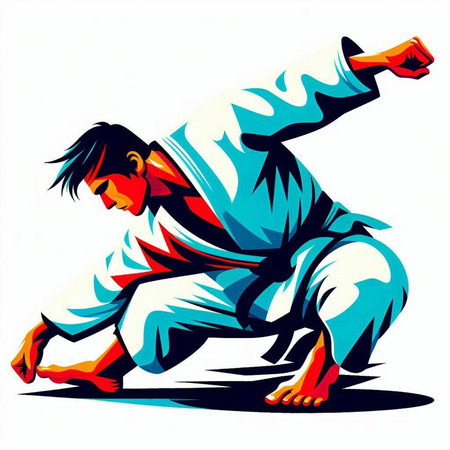 Taekwondo fighter. Vector illustration of a martial arts fighter.のイラスト素材