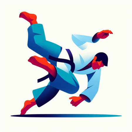 Illustration of a karate fighter in action. Vector illustration.のイラスト素材