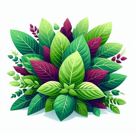 Illustration of a bunch of fresh green leaves on a white backgroundのイラスト素材