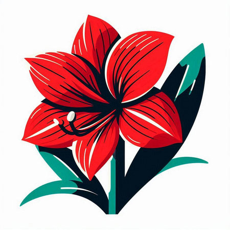 Illustration of a red lily on a white background, vectorのイラスト素材