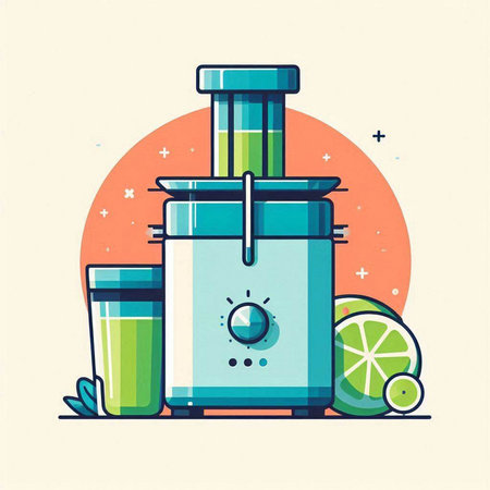Vector illustration of juicer with juice in flat style. Juicer for juice.のイラスト素材