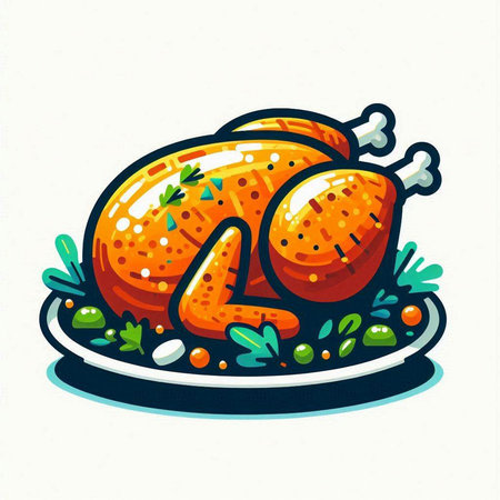 Vector illustration of a roasted turkey on a plate isolated on white backgroundのイラスト素材