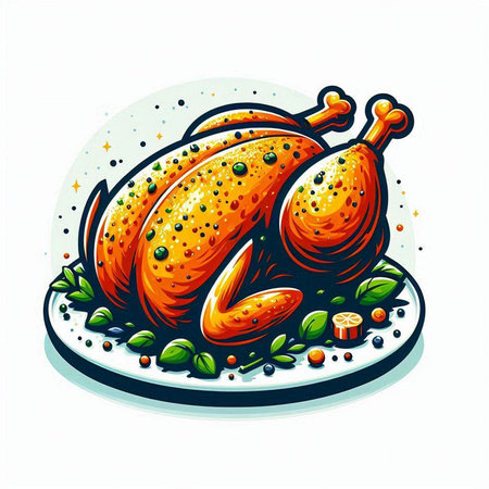 Illustration of roasted turkey on a white background. Vector illustration.のイラスト素材