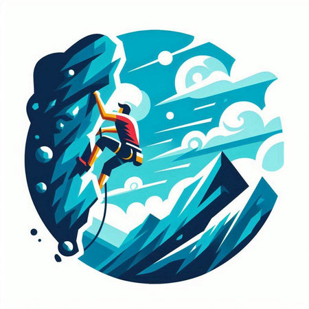Rock climber climbing to the top of the mountain. Vector illustrationのイラスト素材