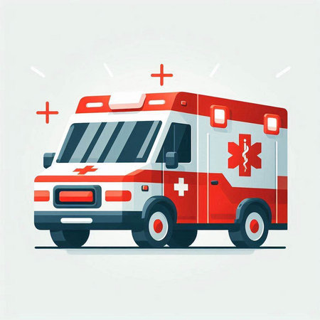 Ambulance car. Flat style vector illustration. Emergency vehicle.のイラスト素材