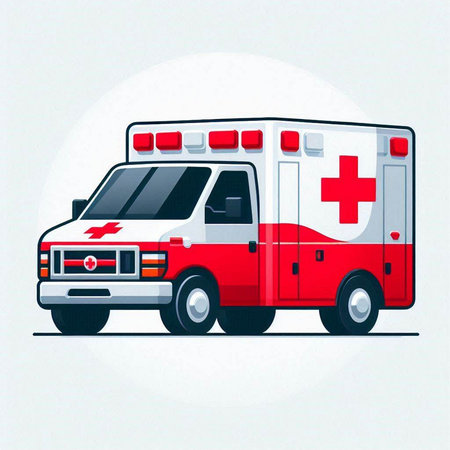 Ambulance car with flag of Switzerland. Flat vector illustration.のイラスト素材