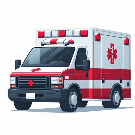 Ambulance car. Vector illustration of a cartoon ambulance car.のイラスト素材