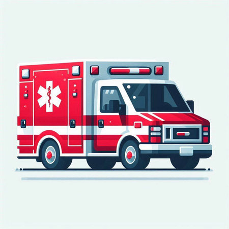 Ambulance car. Flat vector illustration of a red ambulance.のイラスト素材
