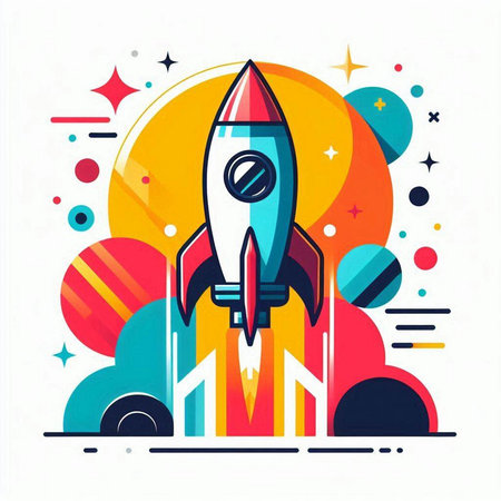 Rocket launch. Start up business concept. Vector illustration in flat styleのイラスト素材