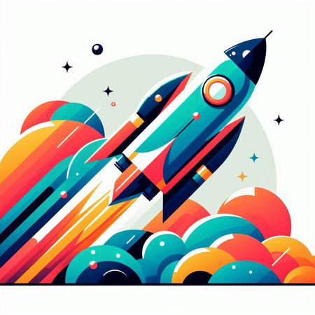 Space rocket with colorful background. Vector illustration for your design. Eps10のイラスト素材