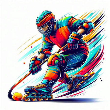 Vector illustration of a hockey player on roller skates. Colorful sport backgroundのイラスト素材