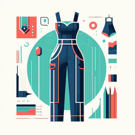 Futuristic flat design illustration of overalls and office equipment.のイラスト素材