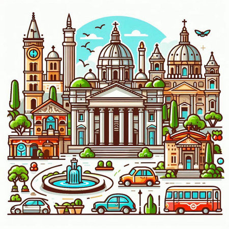 Cityscape of Rome, Italy. Colorful vector illustration in cartoon styleのイラスト素材