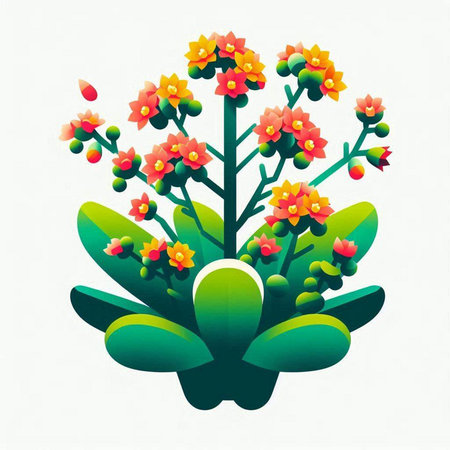 Illustration of a green plant with red flowers on a white backgroundのイラスト素材