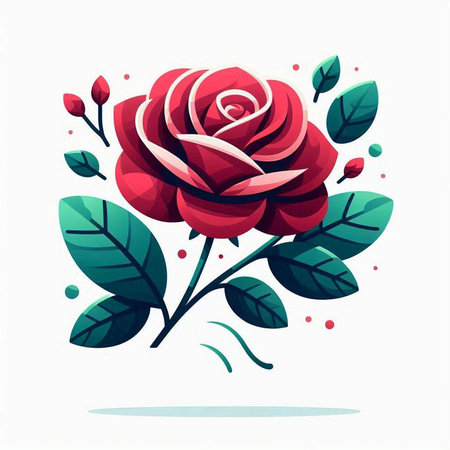 Red rose with green leaves on a white background. Vector illustration.のイラスト素材