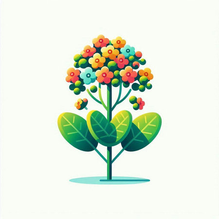 Colorful tree with flowers isolated on white background. Vector illustration.のイラスト素材
