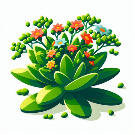 Illustration of a succulent plant with flowers on a white backgroundのイラスト素材
