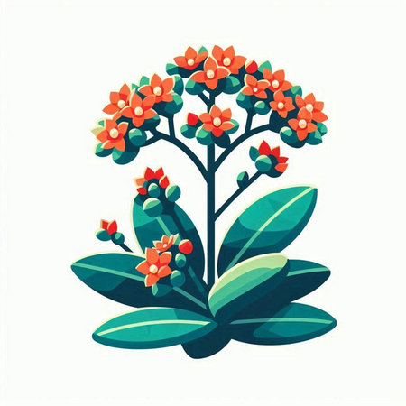 Illustration of a green plant with red flowers on a white backgroundのイラスト素材