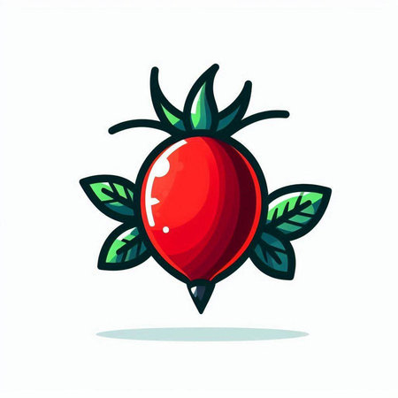 Ripe rosehip with leaves on white background. Vector illustration.のイラスト素材