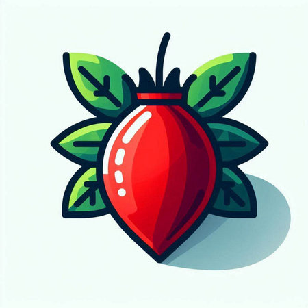 Rose hip. Vector illustration of a rosehip with green leaves.のイラスト素材