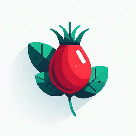 Rose hip with leaves isolated on white background. Flat style vector illustration.のイラスト素材
