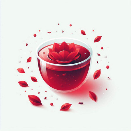 illustration of red rose in glass on white background with falling petalsのイラスト素材