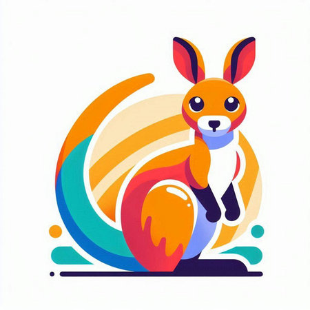 Cute cartoon kangaroo on colorful background. Vector illustration.のイラスト素材