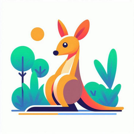 Kangaroo in the park. Colorful vector illustration in flat style.のイラスト素材