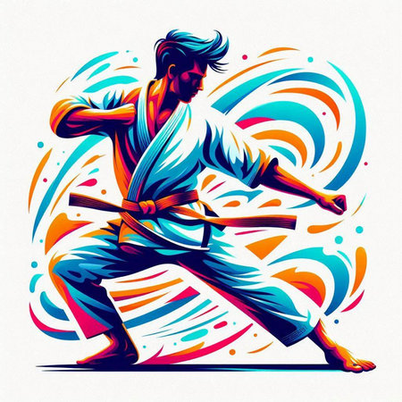 Karate kung fu vector illustration. Martial arts concept. Karate fighter.のイラスト素材